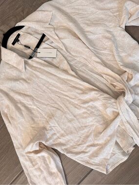 J Lux Label Linen-Blend Long Sleeve Shirt in Light Beige